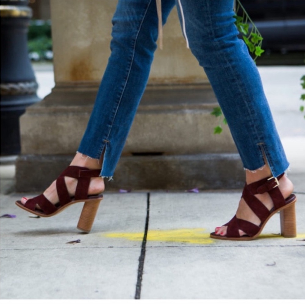NEW Joie Red Avery Sandal Block Heels in Oxblood (Size 7)